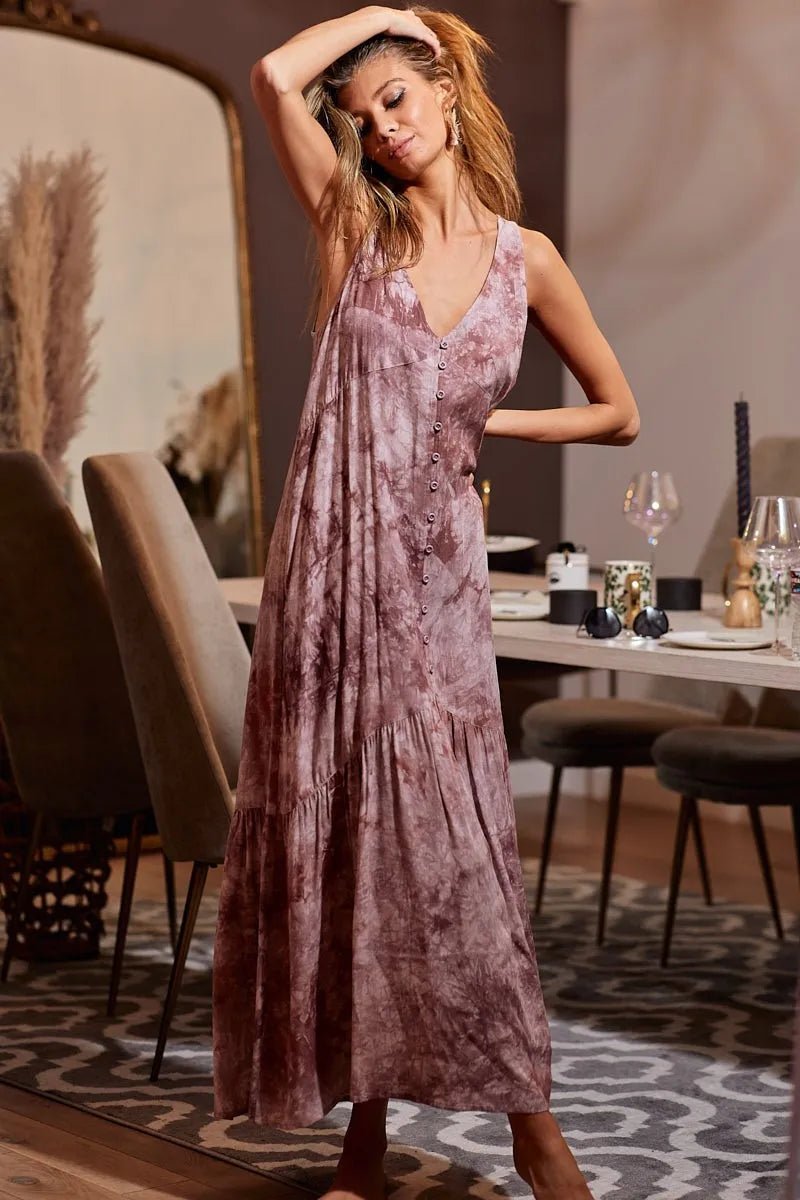 BiBi Tie - Dye Sleeveless V - Neck Dress for Summer Fun - Love Salve