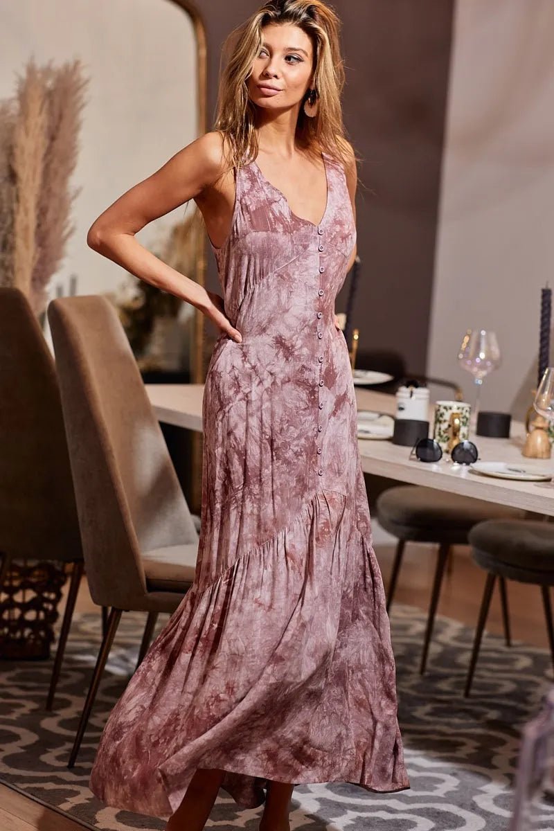 BiBi Tie - Dye Sleeveless V - Neck Dress for Summer Fun - Love Salve