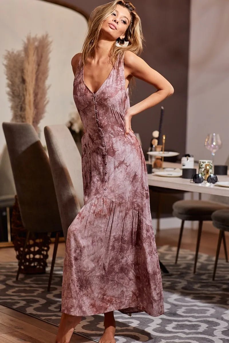 BiBi Tie - Dye Sleeveless V - Neck Dress for Summer Fun - Love Salve