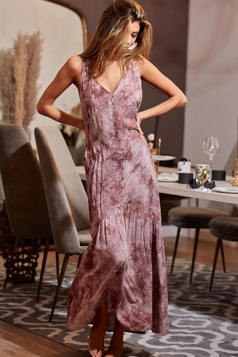 BiBi Tie - Dye Sleeveless V - Neck Dress for Summer Fun - Love Salve