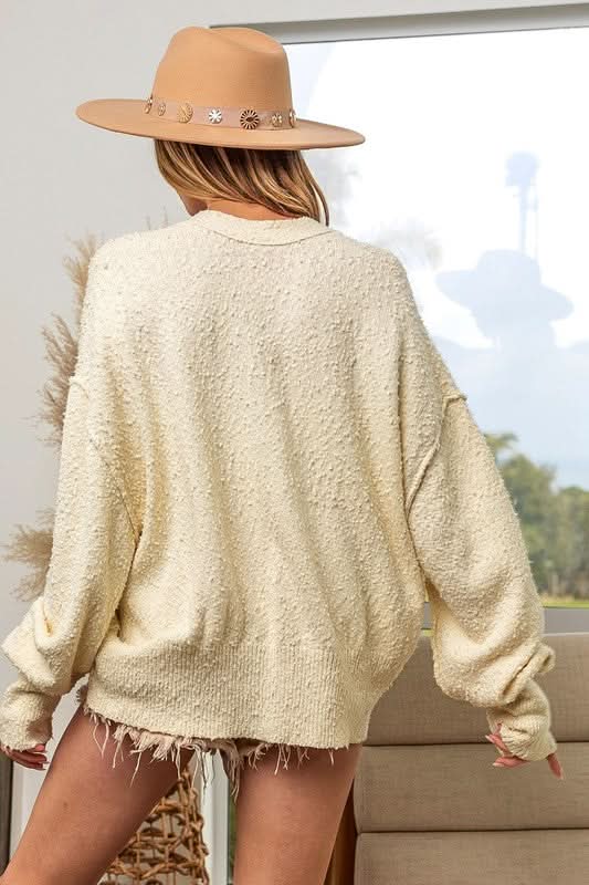 BiBi V-Neck Button Up Dropped Shoulder Cardigan - Love Salve