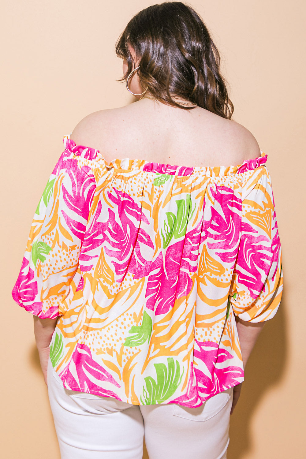 Breaking Hearts Printed Woven Top On Off Shoulder Neckline