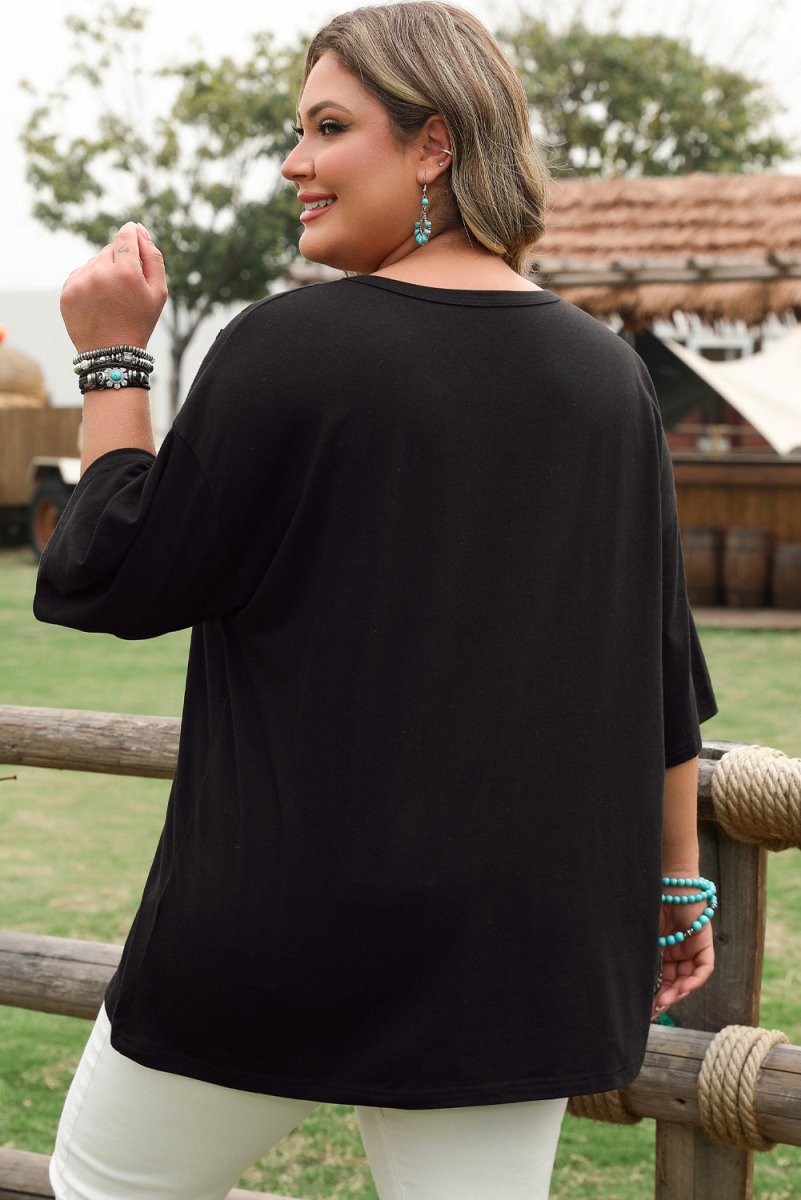 Black Checkered DESERT DREAMS Plus Size Ripped Tee - Love Salve