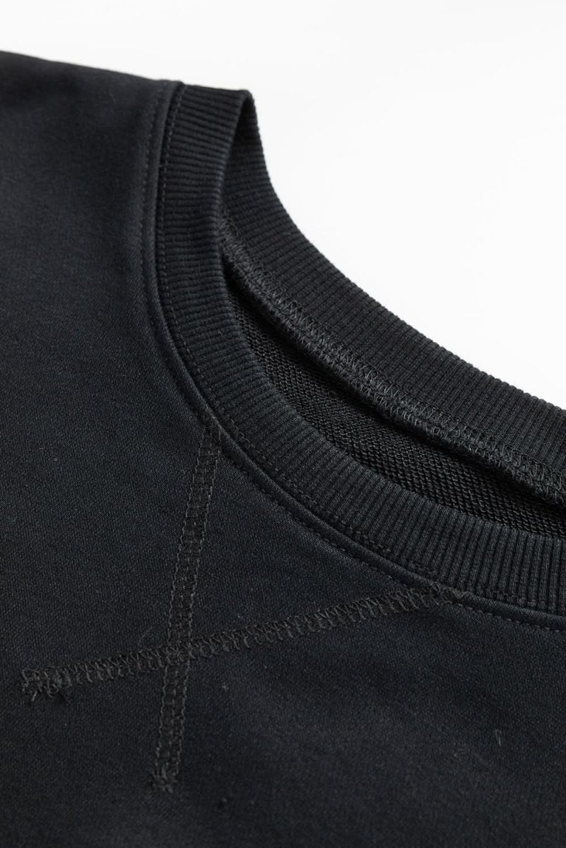 Black Drop Shoulder Crisscross Stitching Pocketed Loose Sweatshirt - Love Salve