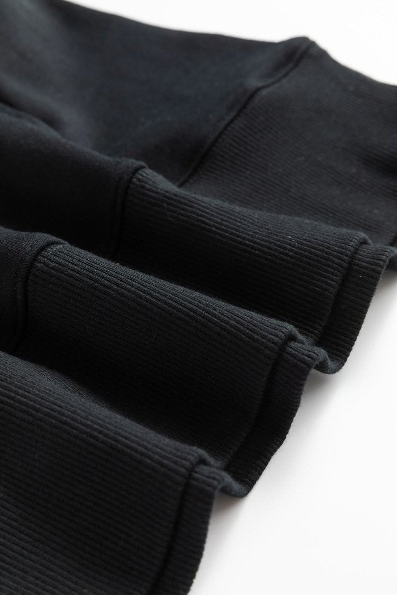 Black Drop Shoulder Crisscross Stitching Pocketed Loose Sweatshirt - Love Salve