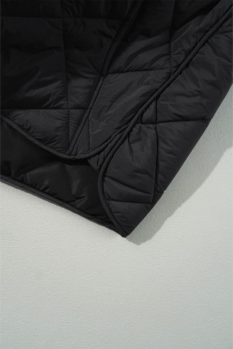 Black Quilted High Neck Button Up Pocket Vest Coat - Love Salve