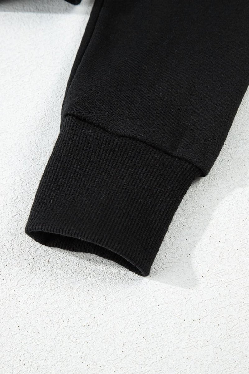 Black Solid Drop Shoulder Drawstring Cropped Hoodie - Love Salve