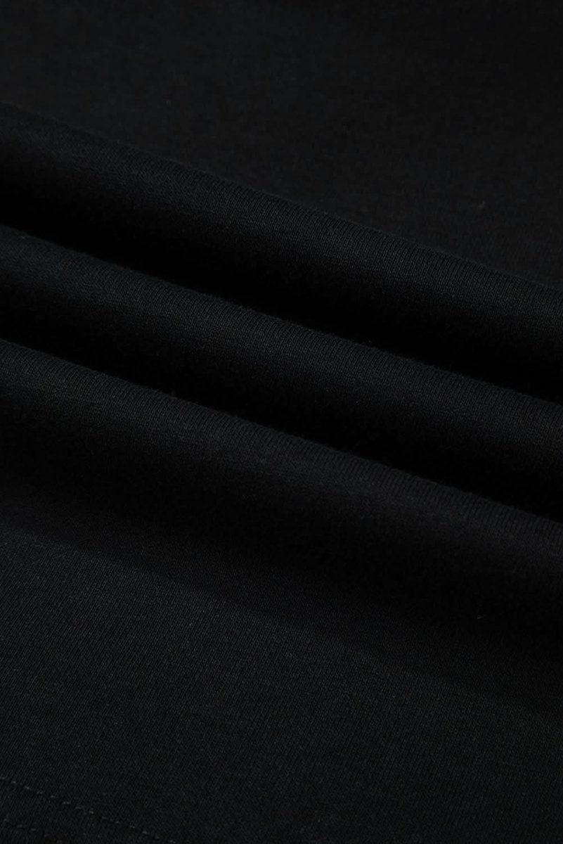 Black Solid Drop Shoulder Drawstring Cropped Hoodie - Love Salve
