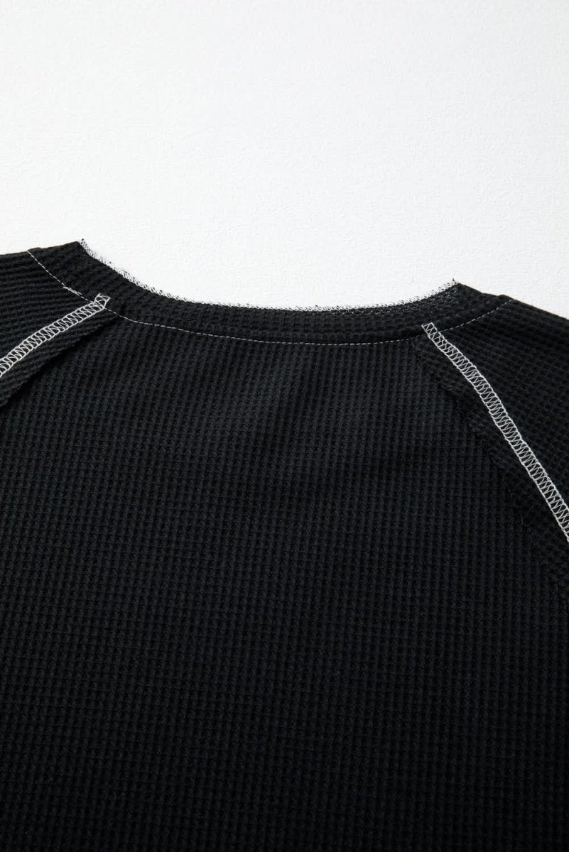 Black Textured Round Neck Long Sleeve Top - Love Salve