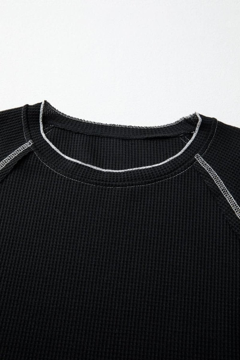 Black Textured Round Neck Long Sleeve Top - Love Salve