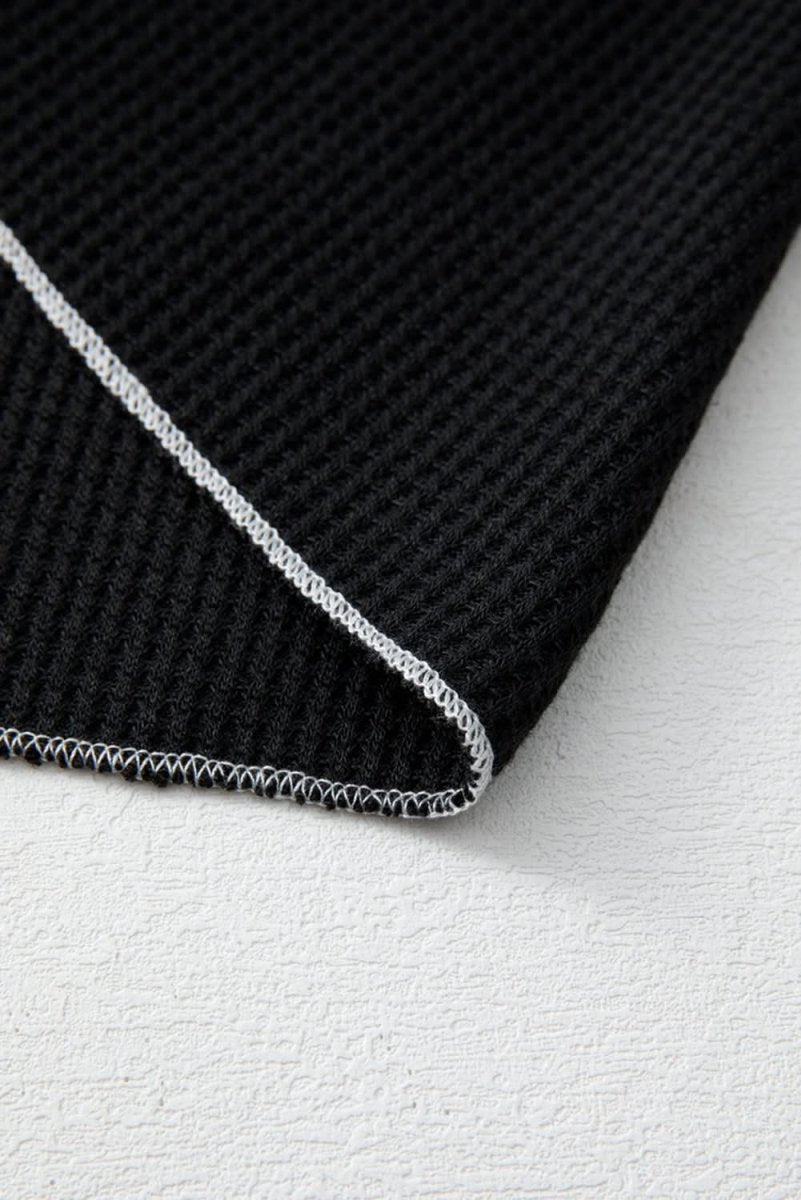 Black Textured Round Neck Long Sleeve Top - Love Salve
