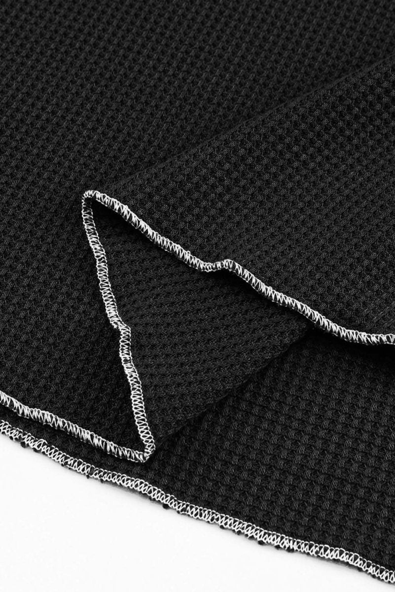 Black Textured Round Neck Long Sleeve Top - Love Salve