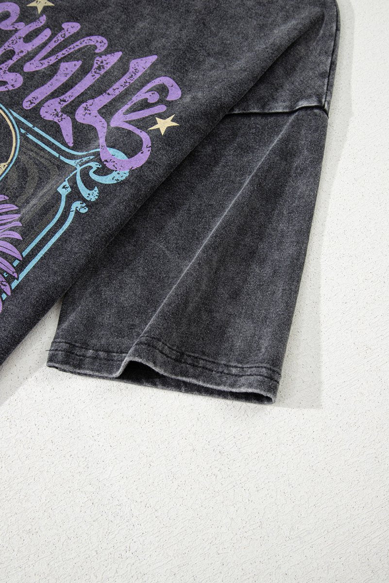 Black Vintage Nashville Tennessee Graphic Mineral Washed Tee - Love Salve
