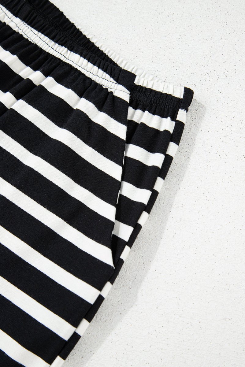 Black White Striped Short Sleeve Top and Shorts Set for Women - Love Salve