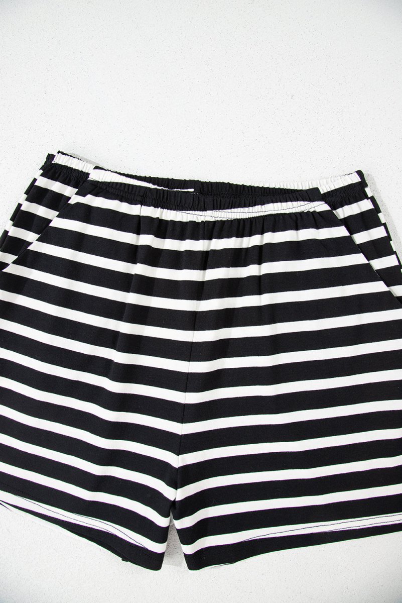 Black White Striped Short Sleeve Top and Shorts Set for Women - Love Salve