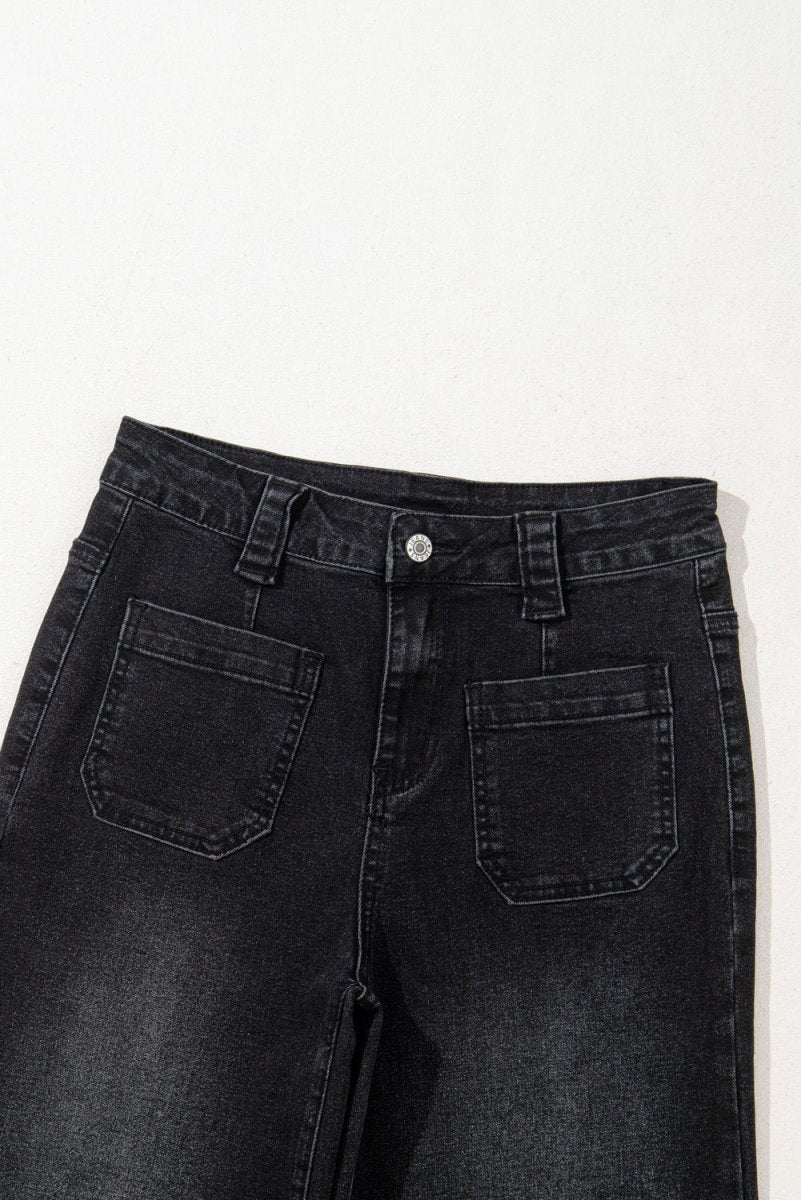 Black Wide Leg Pocketed High Waist Jeans for Women - Love Salve