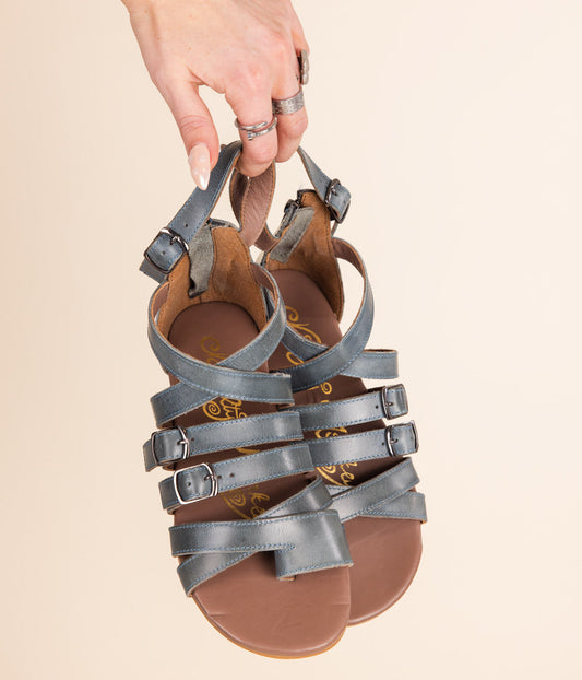 Blair Teal Leather Sandals With Adjustable Ankle Straps Naughty Monkey