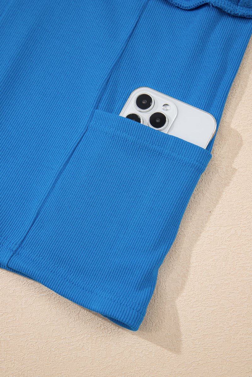 Blue A-line Draped High Waist Phone Pocket Lined Skort - Love Salve