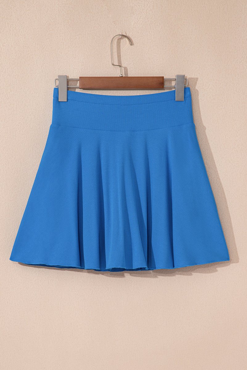 Blue A-line Draped High Waist Phone Pocket Lined Skort - Love Salve