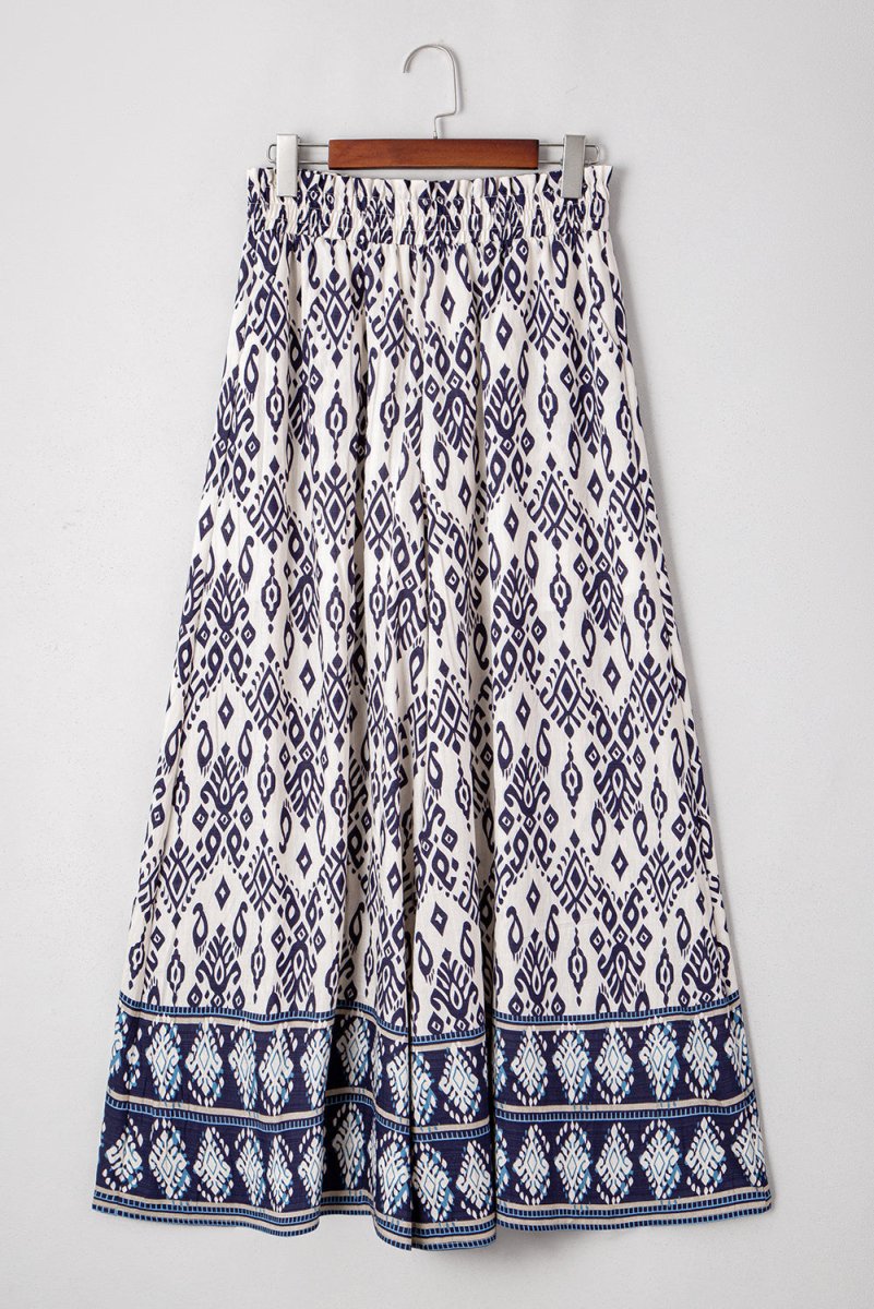 Blue Boho Pattern Print High Waist Wide Leg Loose Pants - Love Salve