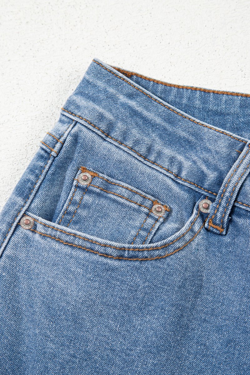 Blue Mid Rise Asymmetrical Waist Wide Leg Jeans for Women - Love Salve