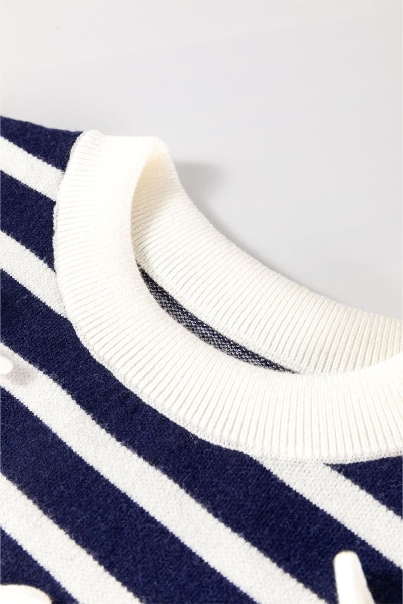 Blue Stripe Knitted Bow Decor Sweater Vest - Love Salve
