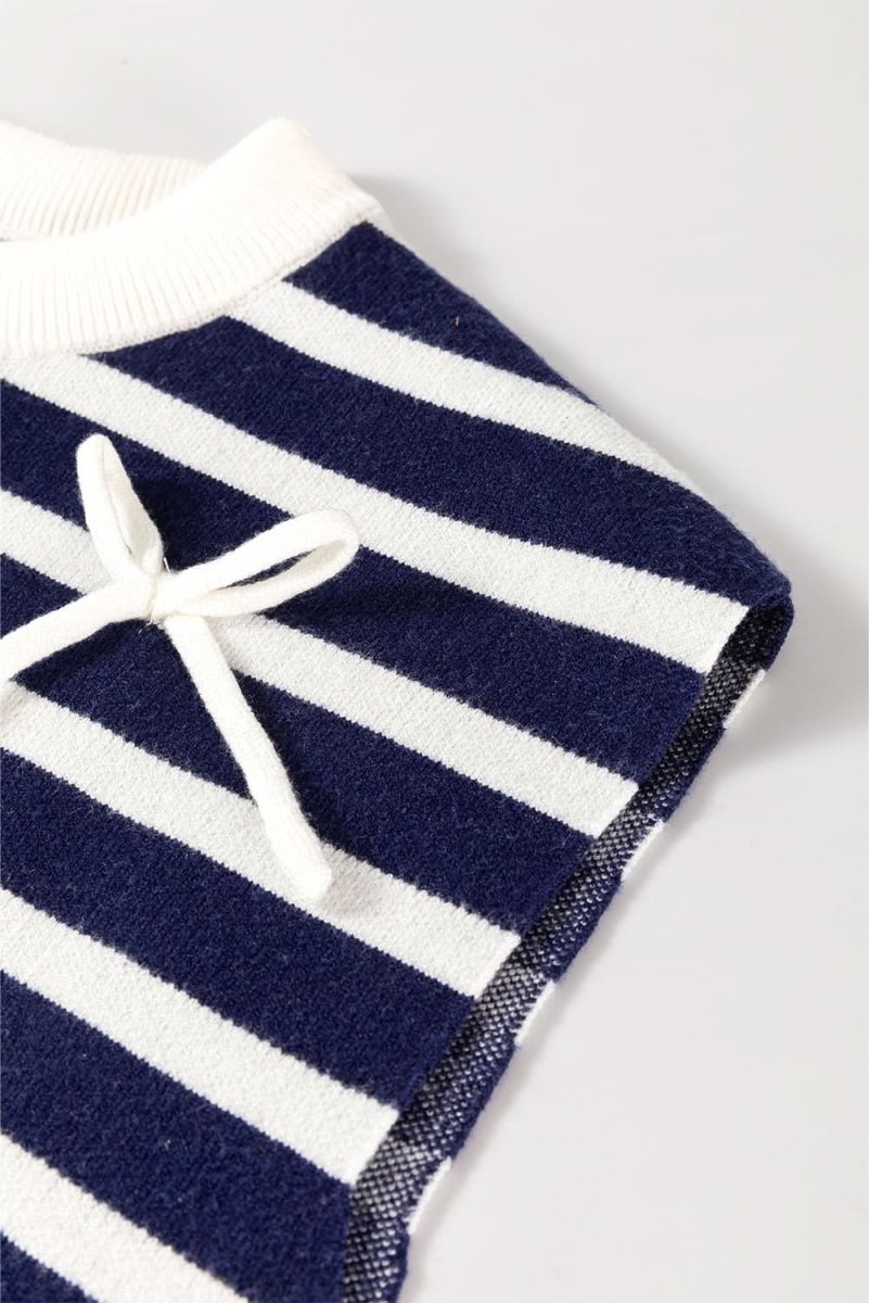 Blue Stripe Knitted Bow Decor Sweater Vest - Love Salve