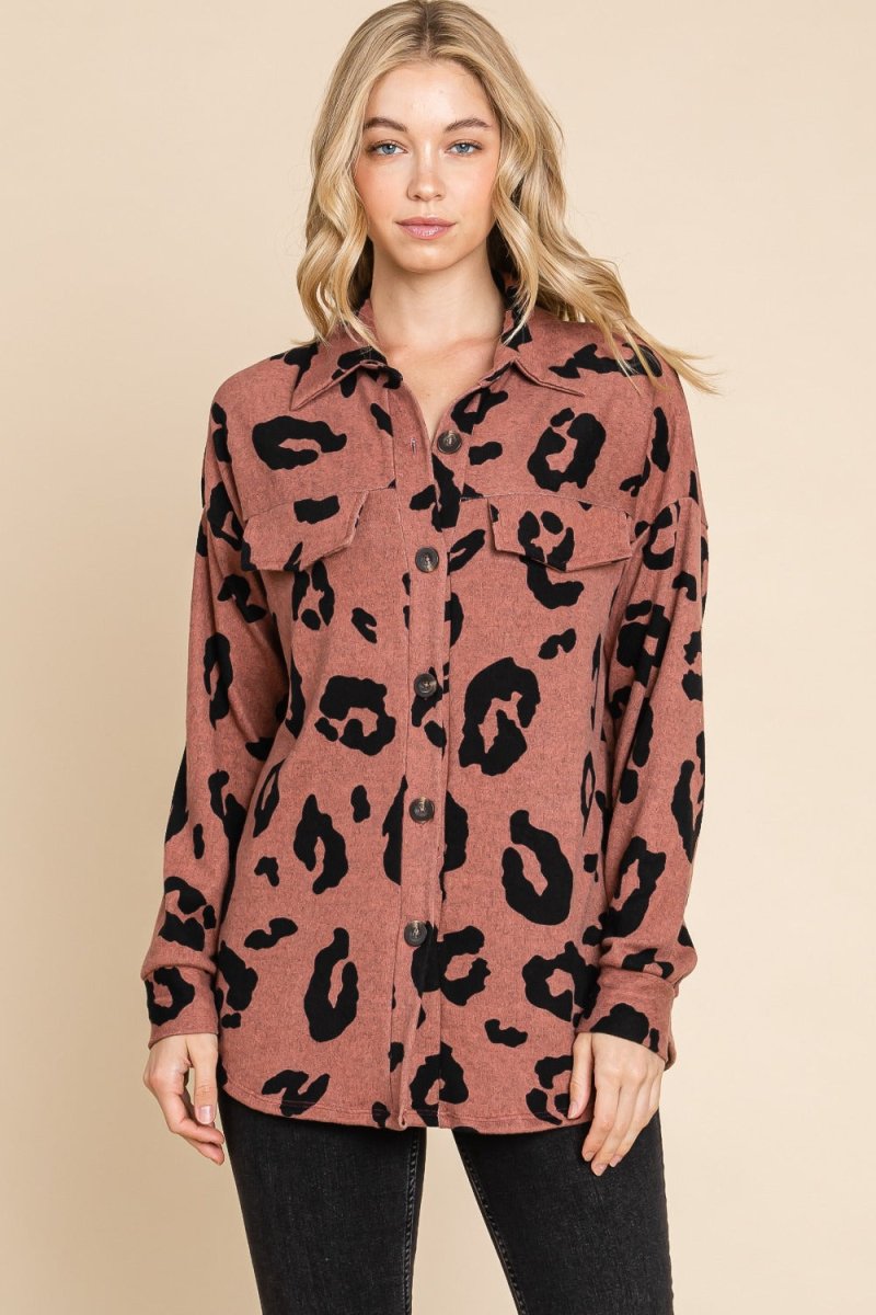 BOMBOM Animal Print Button Up Knit Shacket for Women - Love Salve