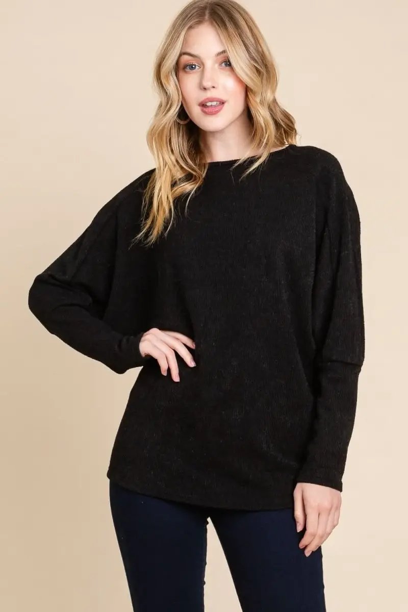 BOMBOM Drop Shoulder Long Sleeve Knit Top - Love Salve