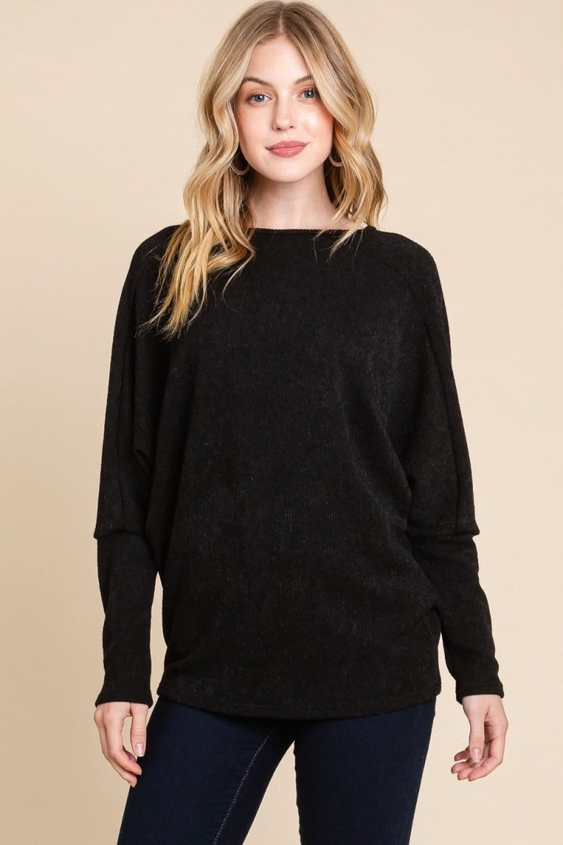 BOMBOM Drop Shoulder Long Sleeve Knit Top - Love Salve
