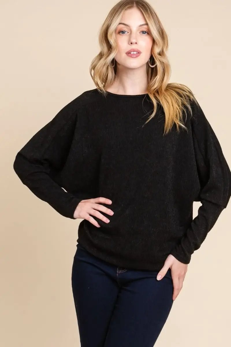 BOMBOM Drop Shoulder Long Sleeve Knit Top - Love Salve