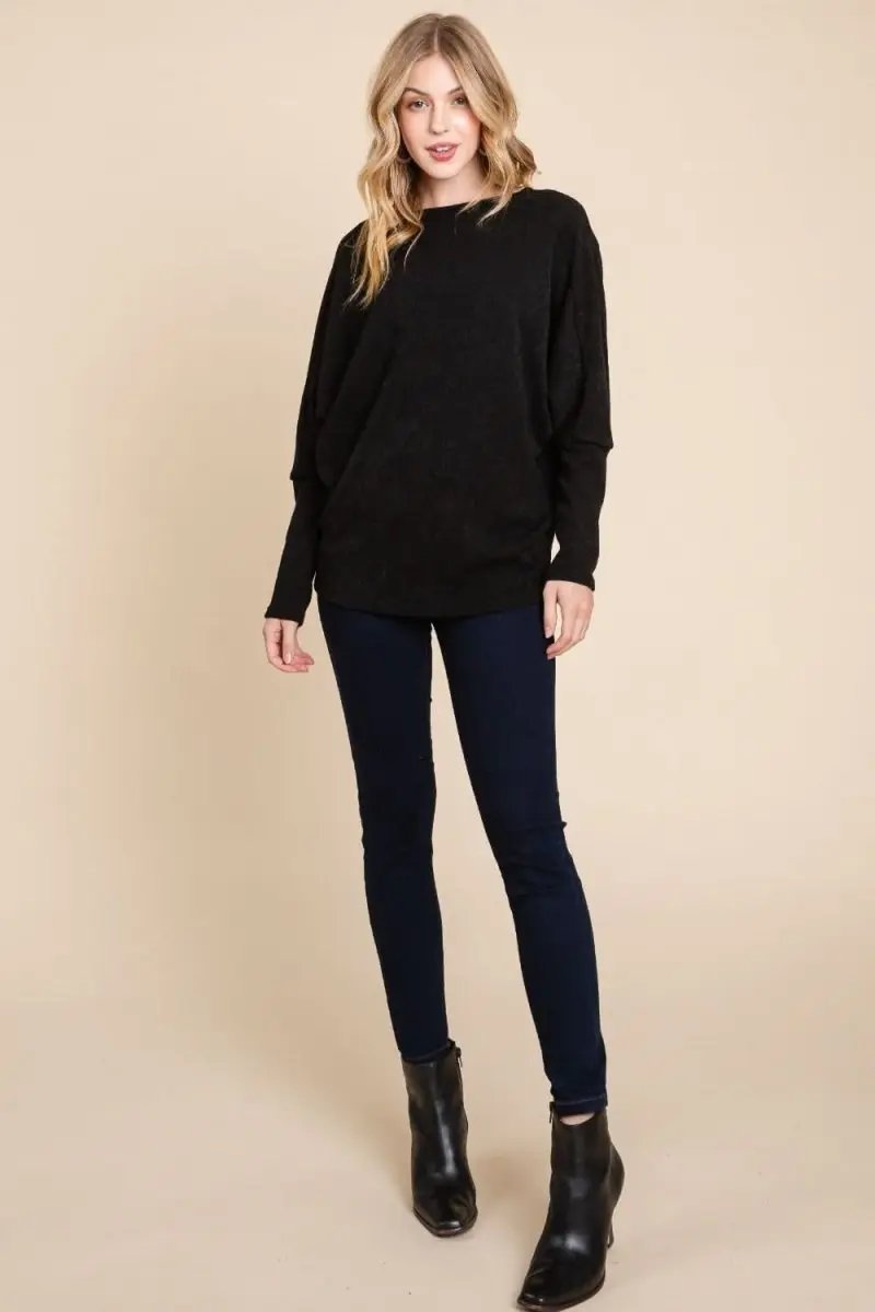 BOMBOM Drop Shoulder Long Sleeve Knit Top - Love Salve