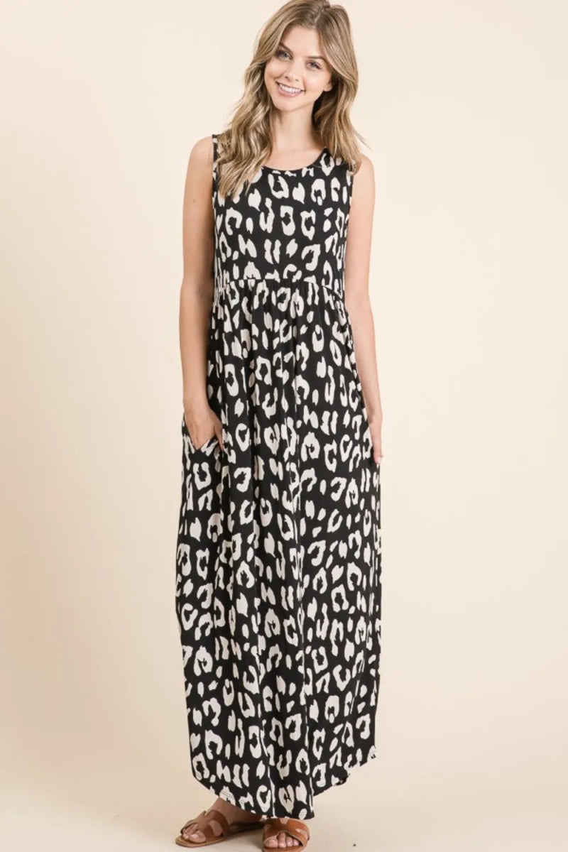 BOMBOM Leopard Maxi Dress with Pockets for Stylish Comfort - Love Salve