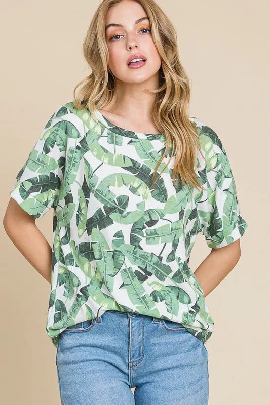 BOMBOM Lightweight Printed Round Neck Short Sleeve T-Shirt - Love Salve