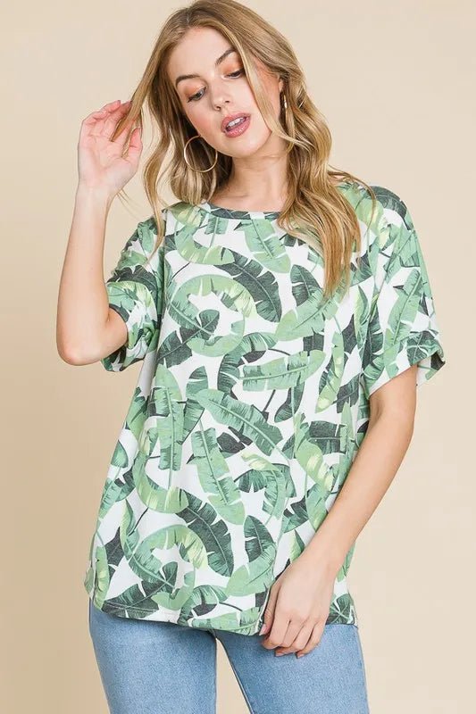 BOMBOM Lightweight Printed Round Neck Short Sleeve T-Shirt - Love Salve