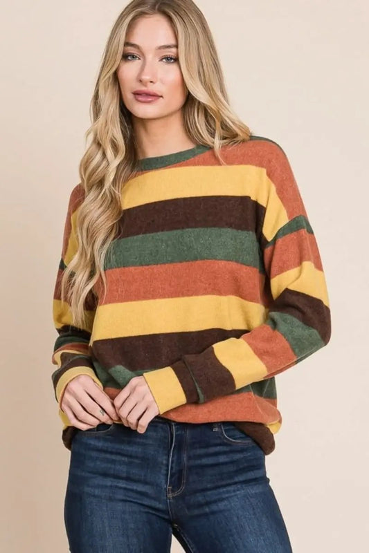 BOMBOM Multi-Color Striped Knit Top - Love Salve