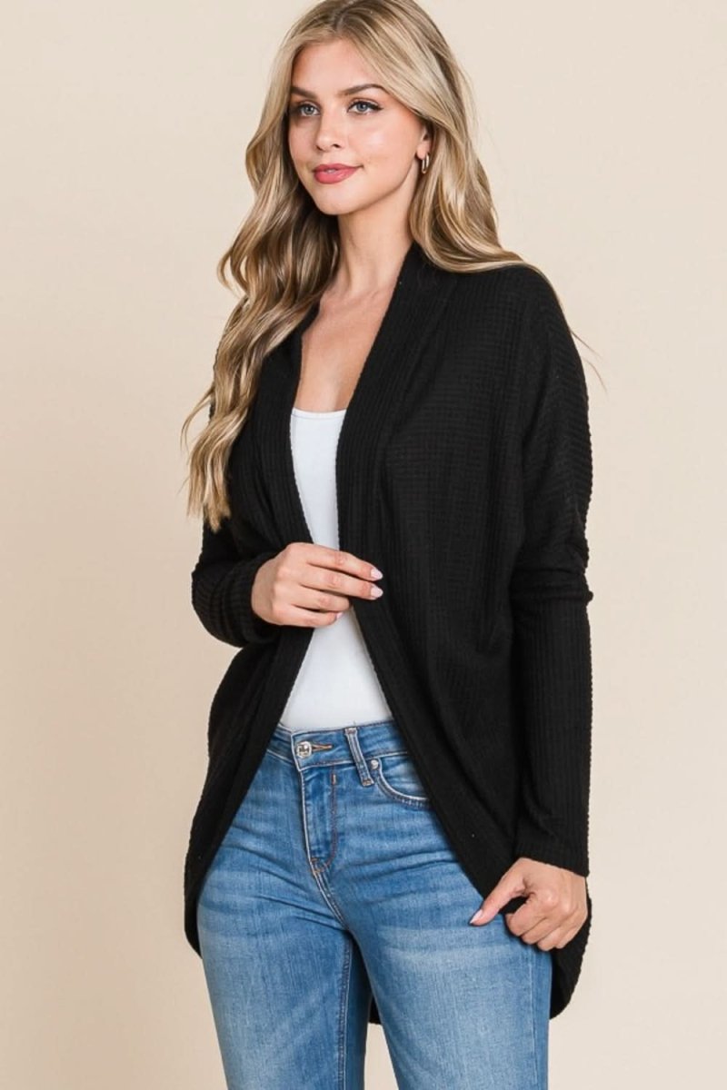 BOMBOM Open Front Waffle Knit Cocoon Cardigan - Love Salve