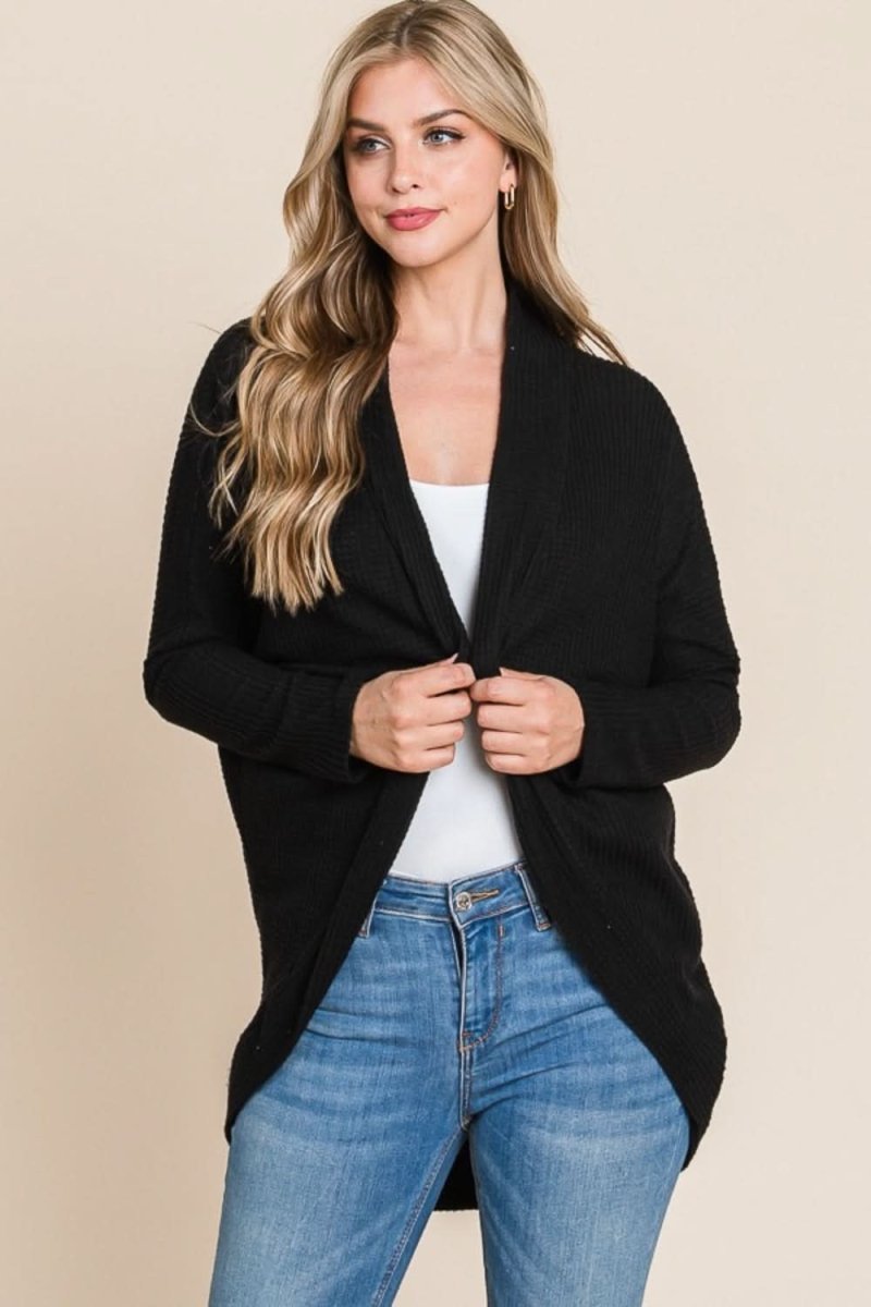 BOMBOM Open Front Waffle Knit Cocoon Cardigan - Love Salve