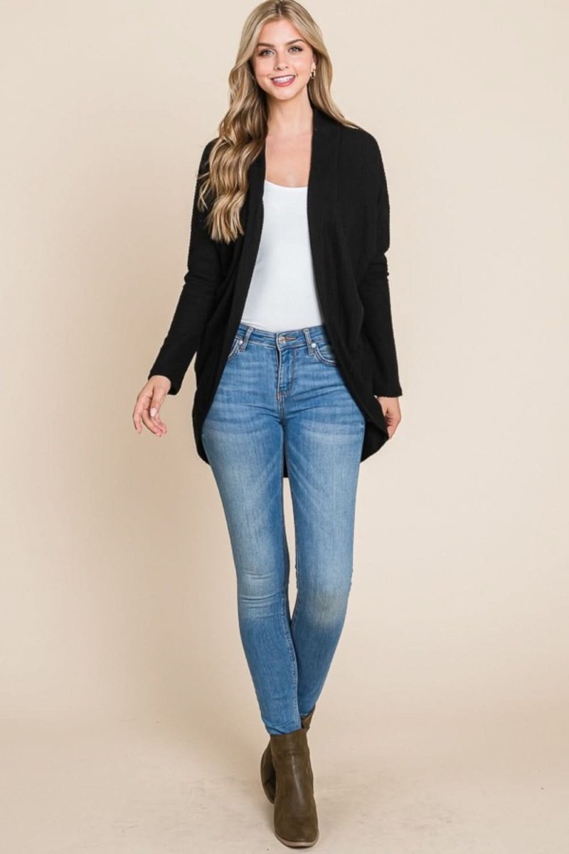 BOMBOM Open Front Waffle Knit Cocoon Cardigan - Love Salve