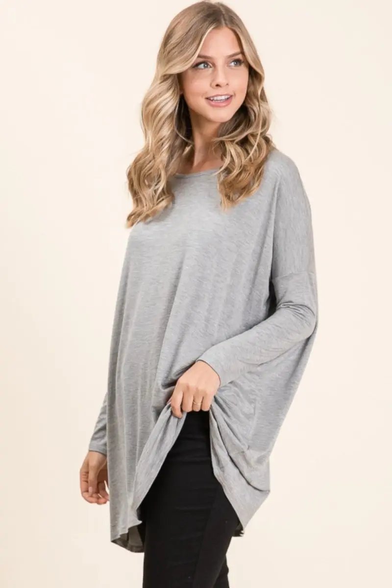 BOMBOM Round Neck Long Sleeve Oversized Top for Women - Love Salve