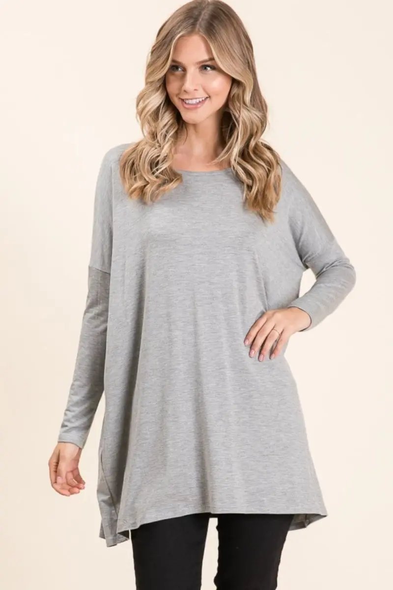 BOMBOM Round Neck Long Sleeve Oversized Top for Women - Love Salve