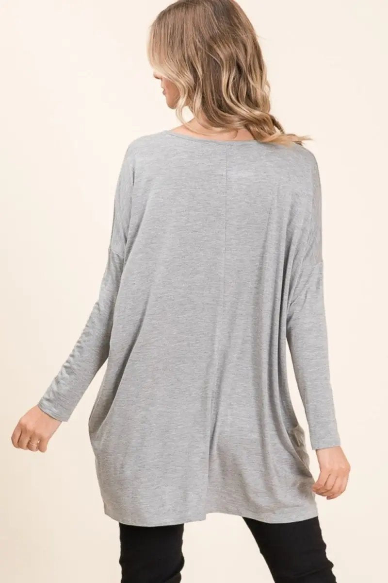 BOMBOM Round Neck Long Sleeve Oversized Top for Women - Love Salve