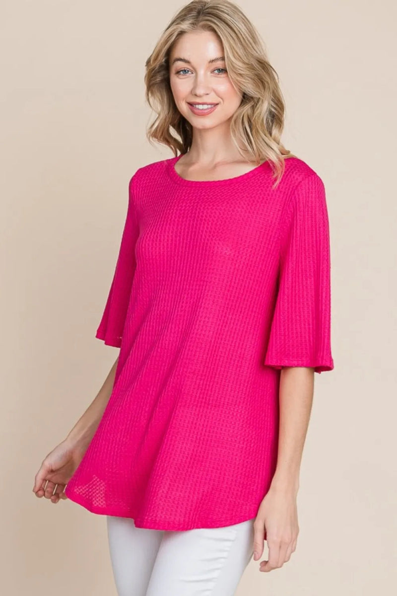 BOMBOM Round Neck Waffle Knit T-Shirt for Everyday Comfort - Love Salve