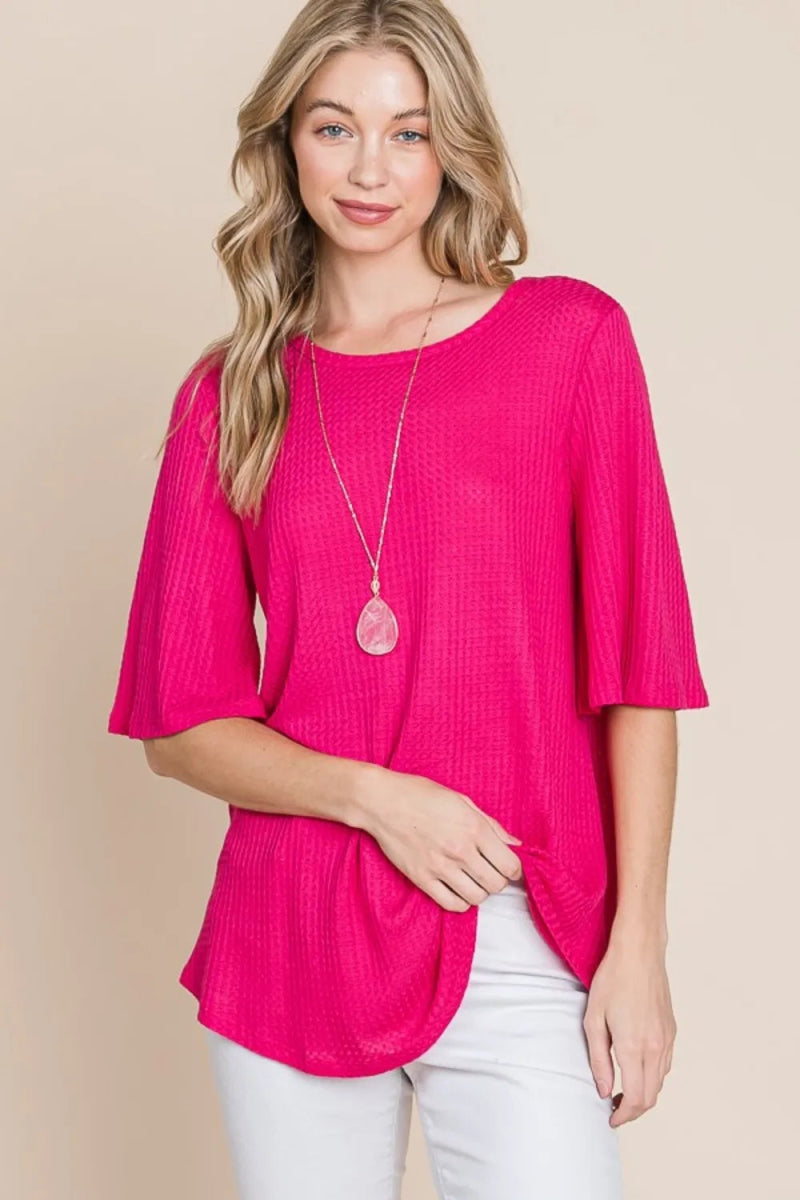 BOMBOM Round Neck Waffle Knit T-Shirt for Everyday Comfort - Love Salve