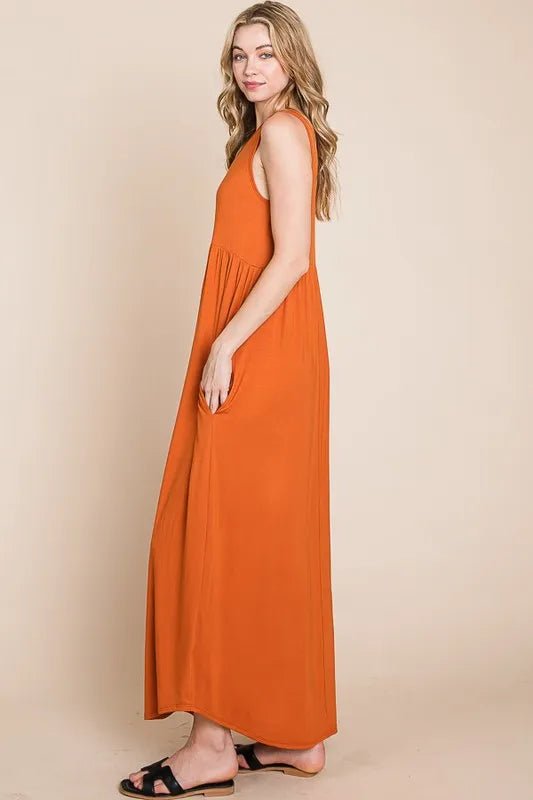 BOMBOM Sleeveless Maxi Dress with Pockets for Women - Love Salve
