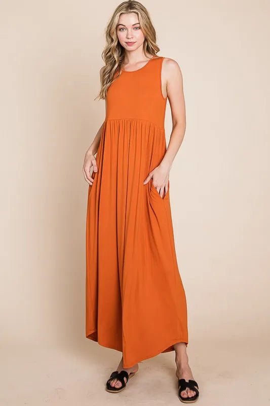 BOMBOM Sleeveless Maxi Dress with Pockets for Women - Love Salve