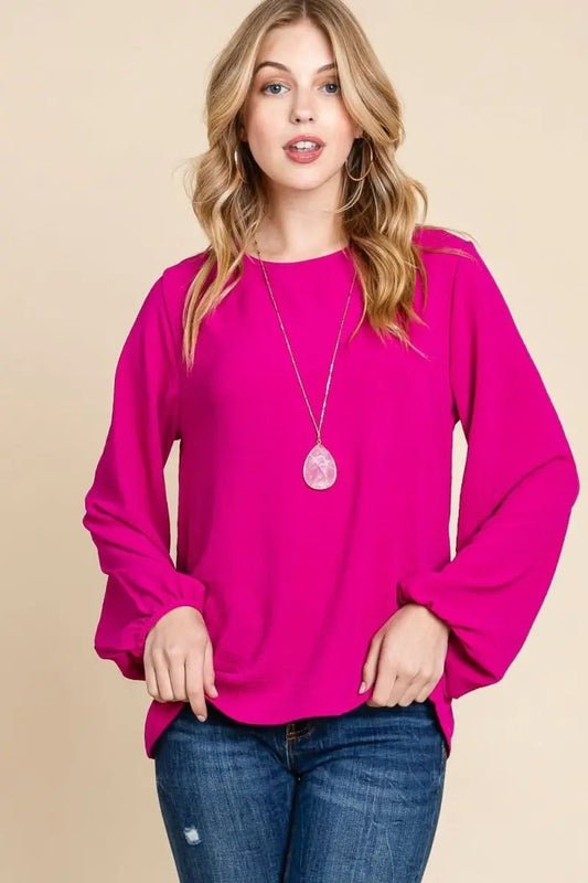 BOMBOM Textured Balloon Sleeve Top - Love Salve