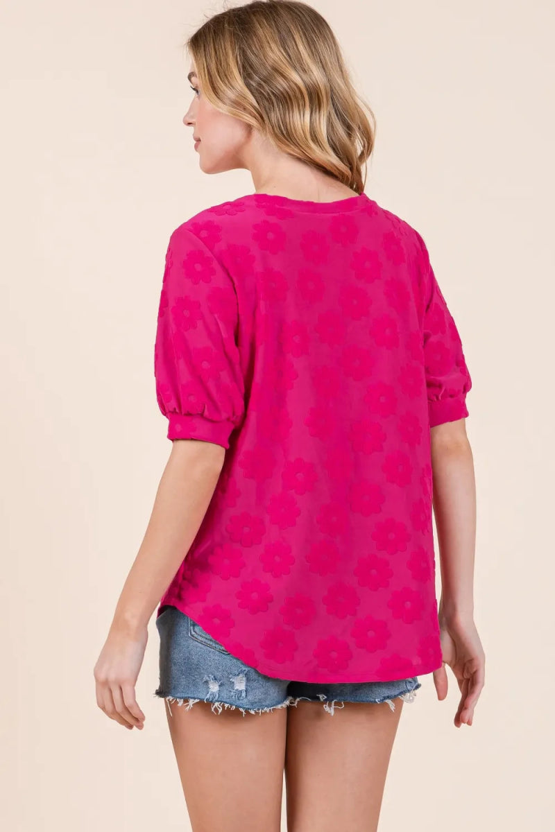 BOMBOM Textured Floral Pattern Top for Elegant Style - Love Salve