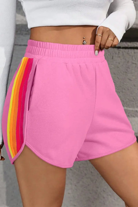 Bonbon Color Block Stripes Elastic High Waist Active Shorts - Love Salve