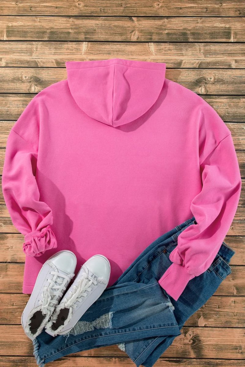 Bonbon Fleece Lined Half Zipper Kangaroo Pockets Loose Hoodie - Love Salve